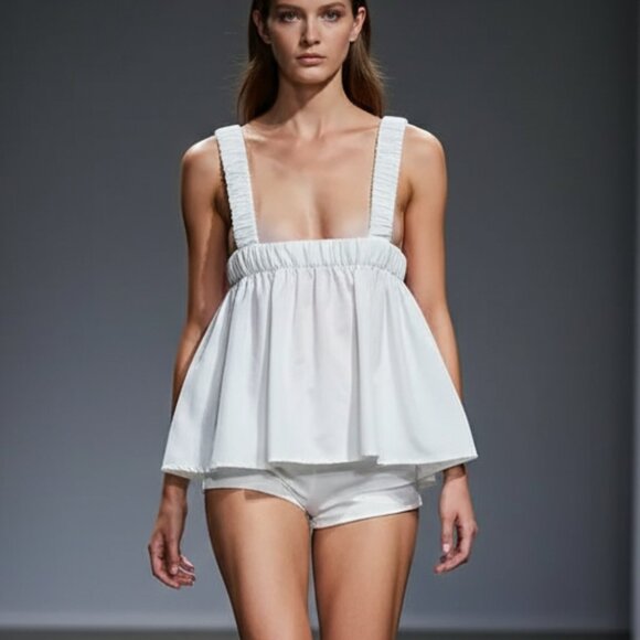 NWT $158 ANTHROPOLOGIE KOURT Few Moda cropped flowy top ivory white S - Picture 1 of 6